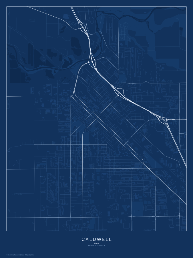 Caldwell map poster, blueprint style