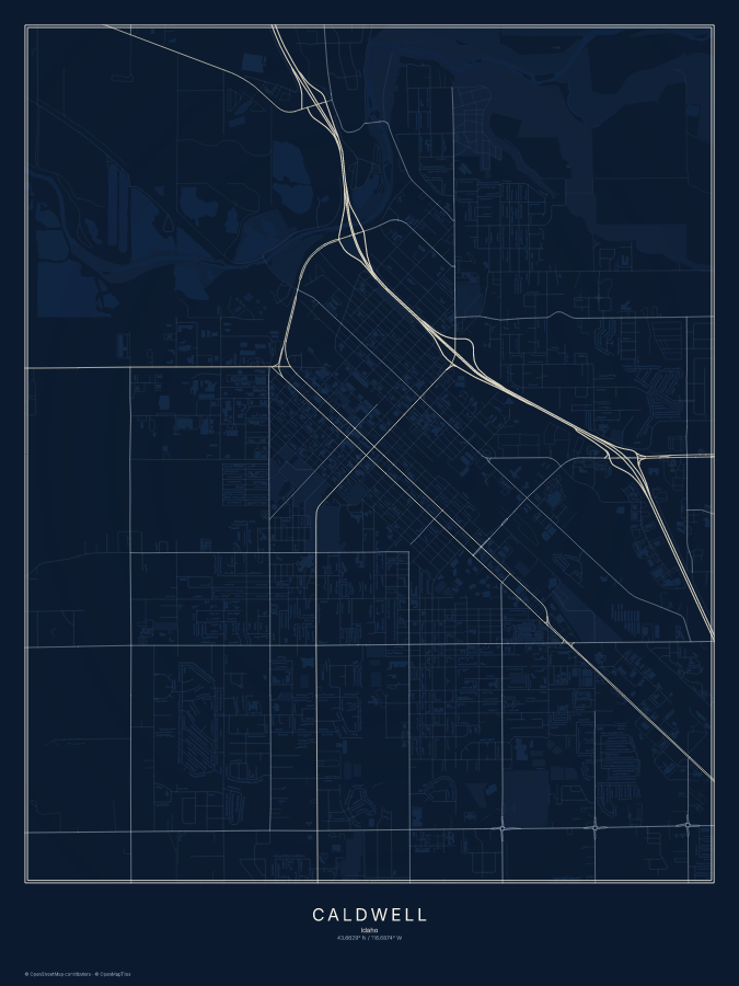 Caldwell map poster, midnight style