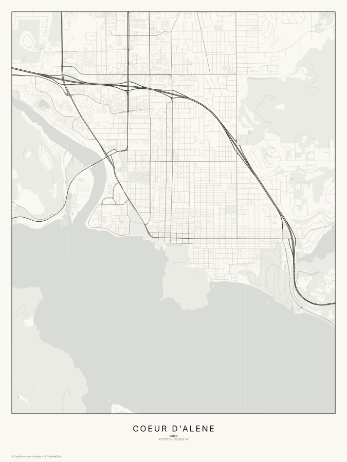 Coeur d'Alene map poster, classic style