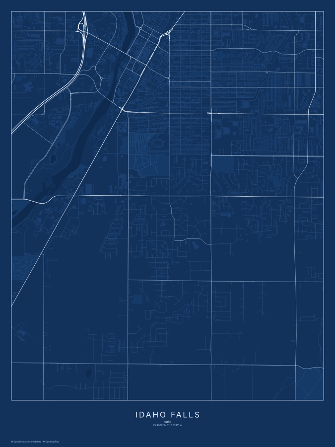 Idaho Falls map poster, blueprint style