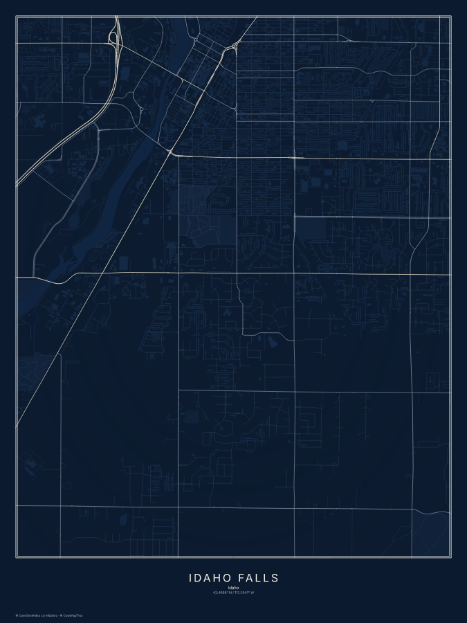 Idaho Falls map poster, midnight style