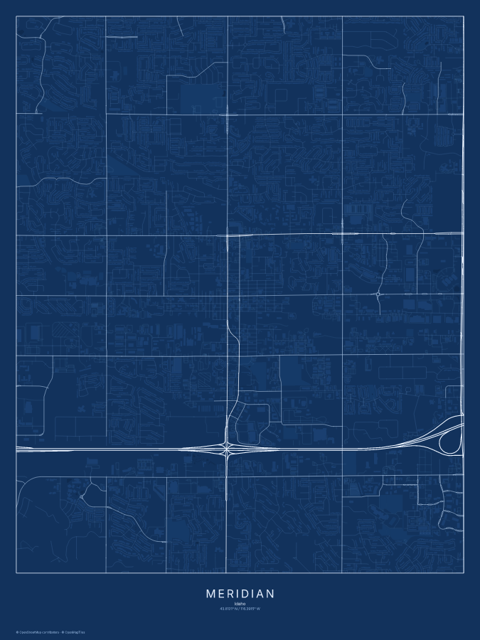 Meridian map poster, blueprint style