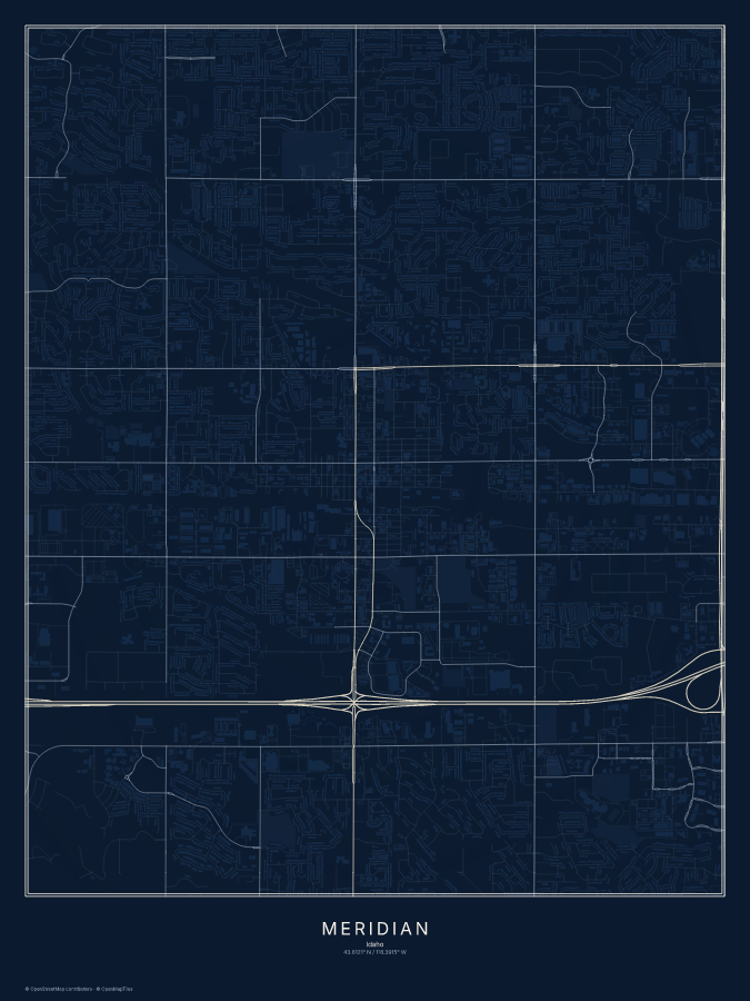 Meridian map poster, midnight style