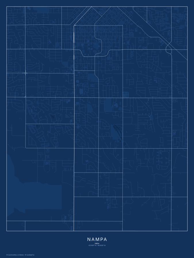 Nampa map poster, blueprint style