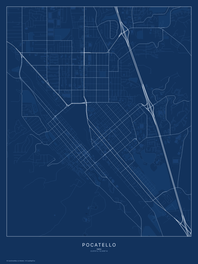Pocatello map poster, blueprint style
