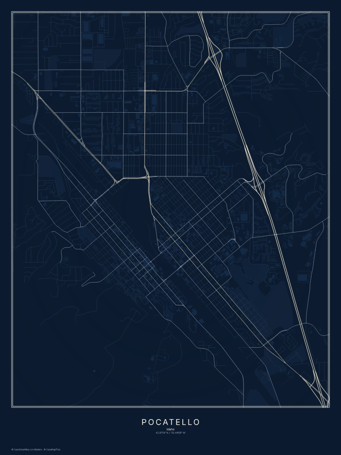 Pocatello map poster, midnight style