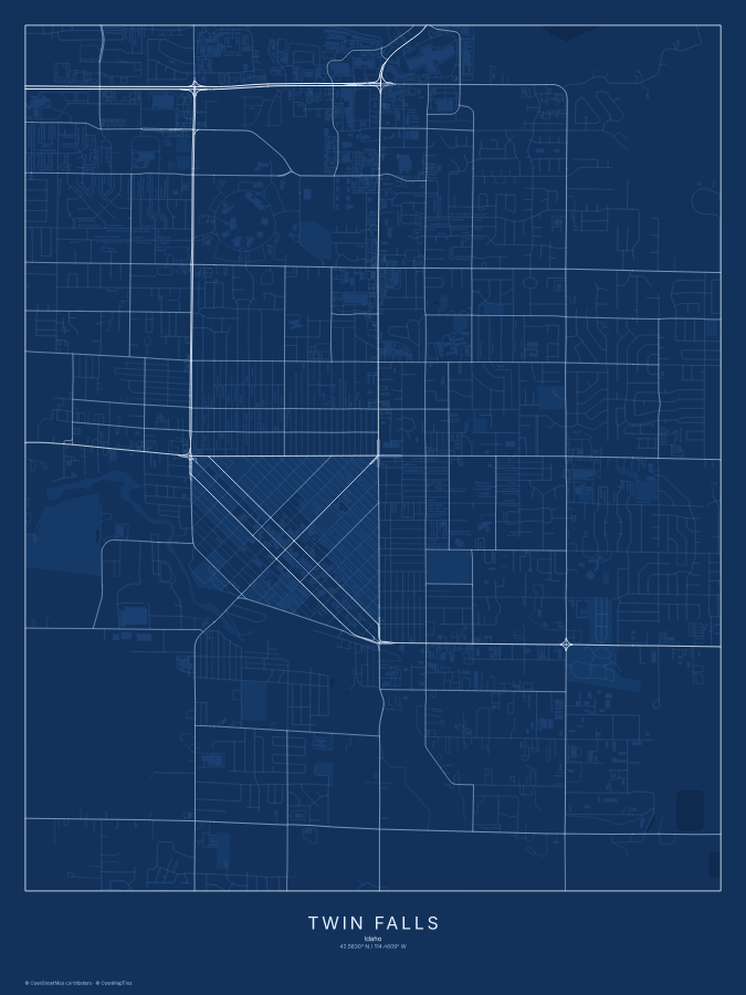 Twin Falls map poster, blueprint style
