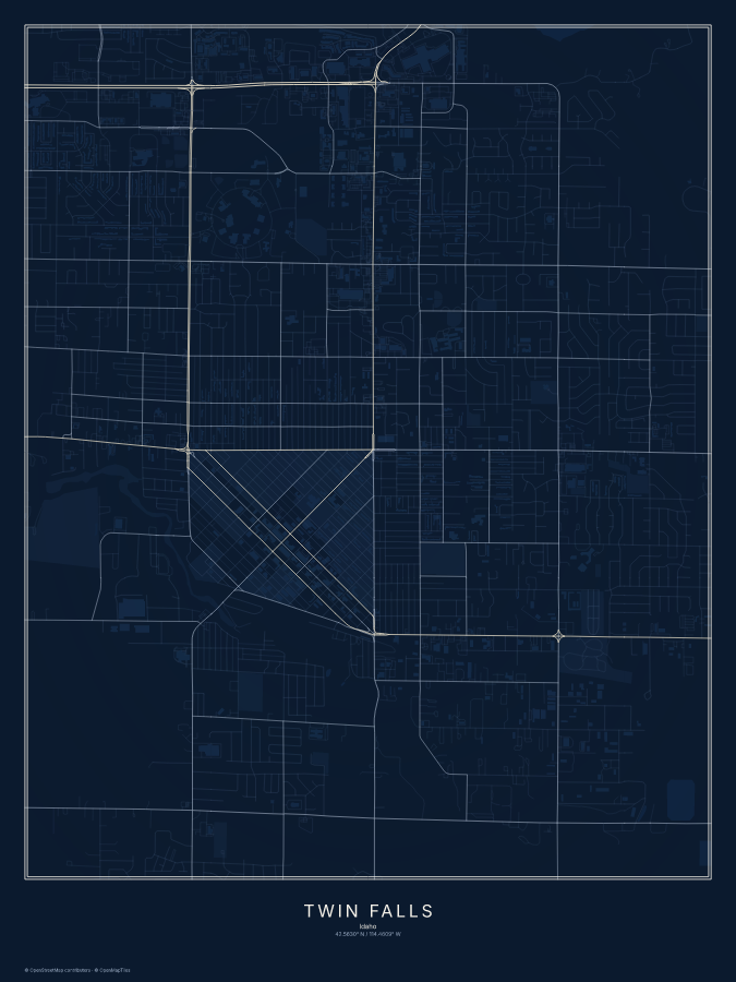 Twin Falls map poster, midnight style