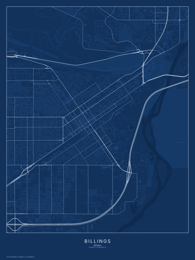 Billings map poster, blueprint style