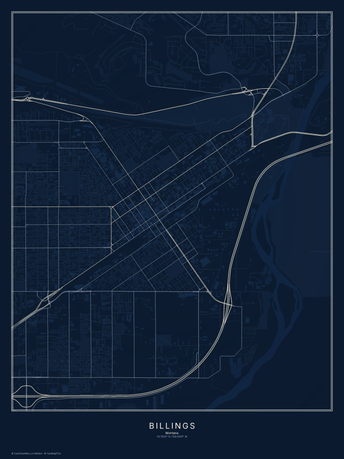Billings map poster, midnight style