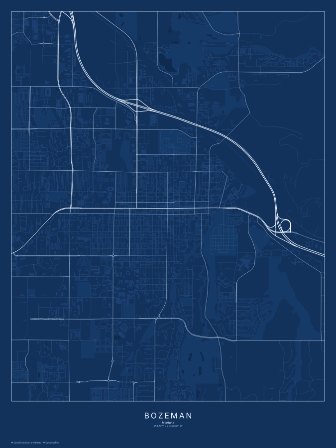 Bozeman map poster, blueprint style