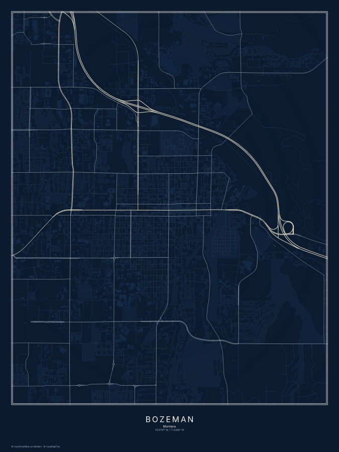 Bozeman map poster, midnight style