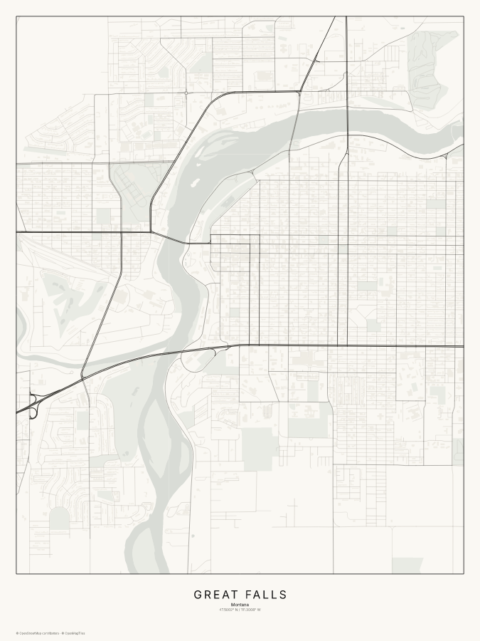 Great Falls map poster, classic style