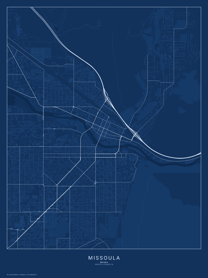 Missoula map poster, blueprint style