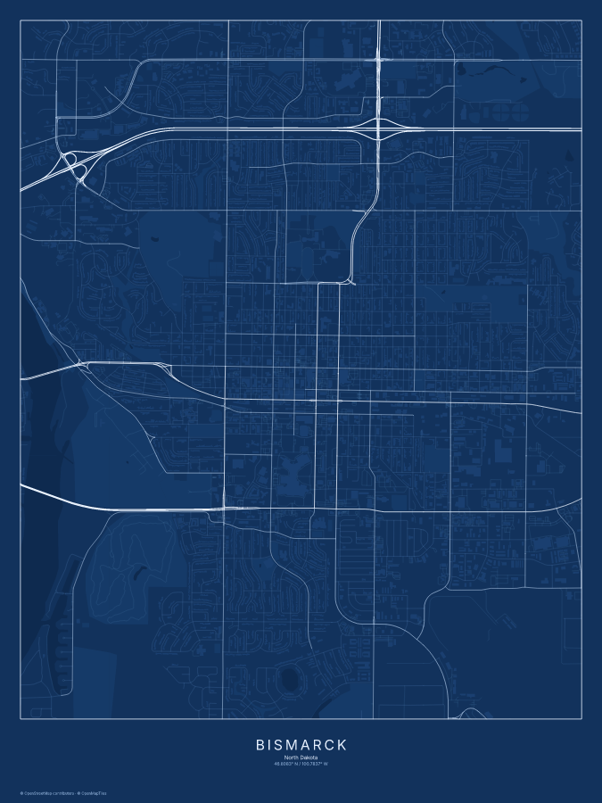 Bismarck map poster, blueprint style
