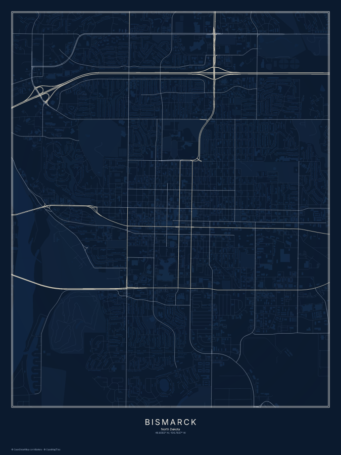 Bismarck map poster, midnight style
