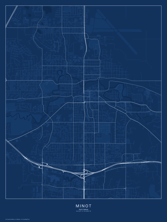 Minot map poster, blueprint style