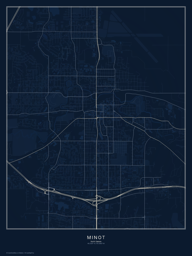Minot map poster, midnight style