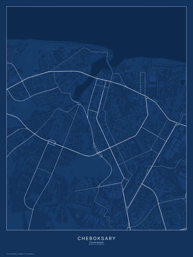 Cheboksary map poster, blueprint style