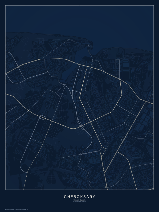 Cheboksary map poster, midnight style