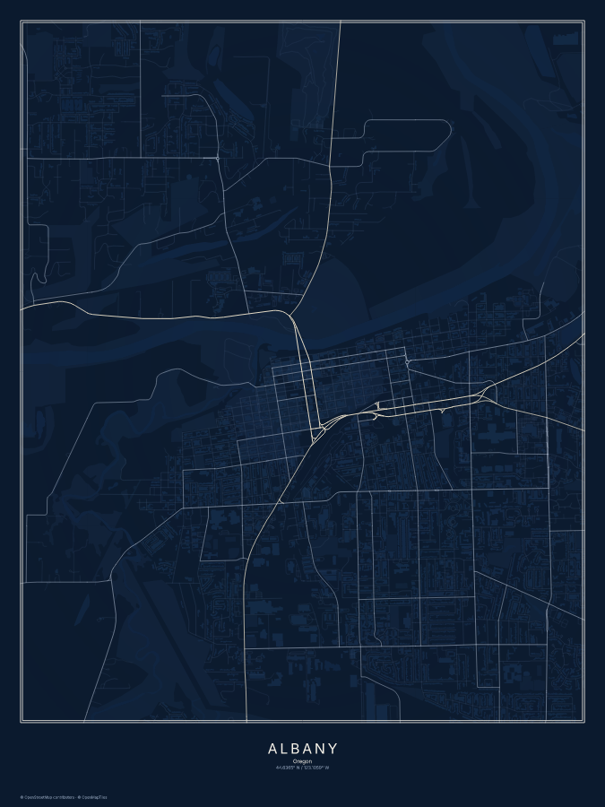 Albany map poster, midnight style