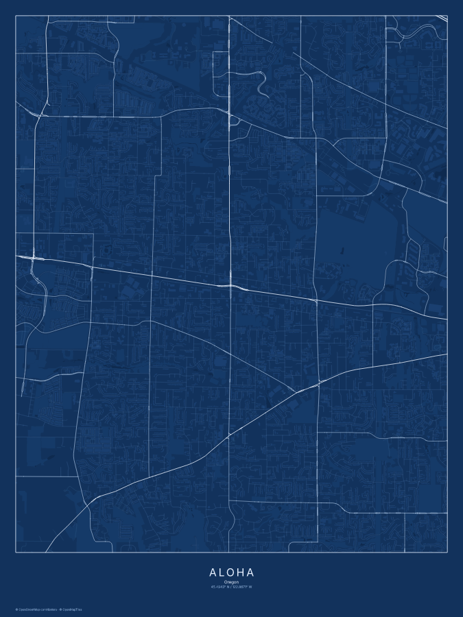 Aloha map poster, blueprint style