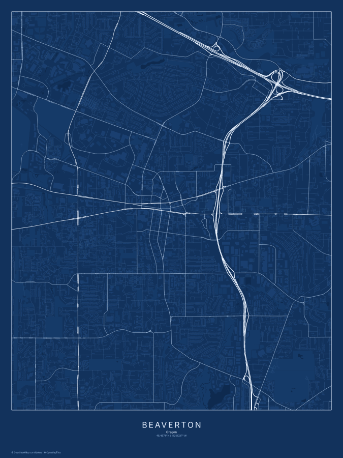 Beaverton map poster, blueprint style