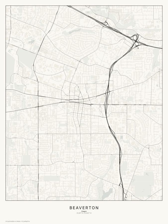 Beaverton map poster, classic style