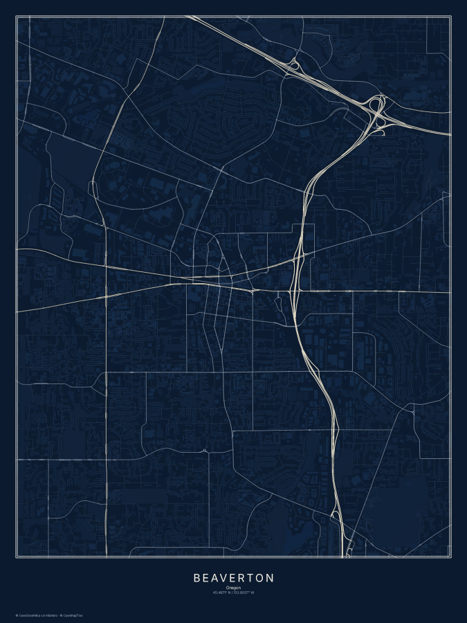 Beaverton map poster, midnight style