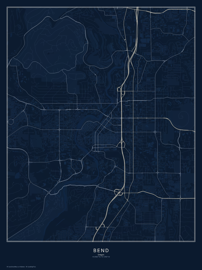 Bend map poster, midnight style