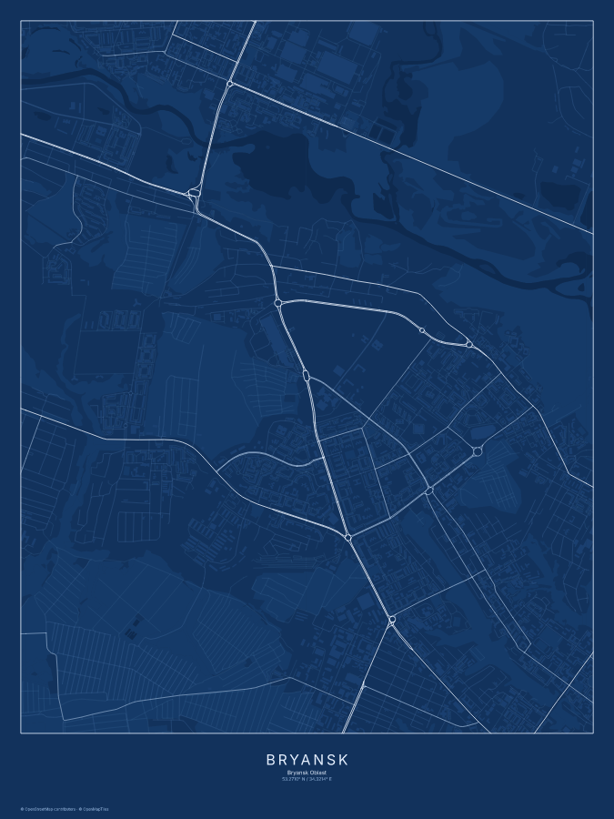Bryansk map poster, blueprint style