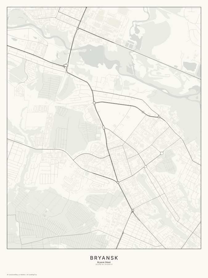 Bryansk map poster, classic style