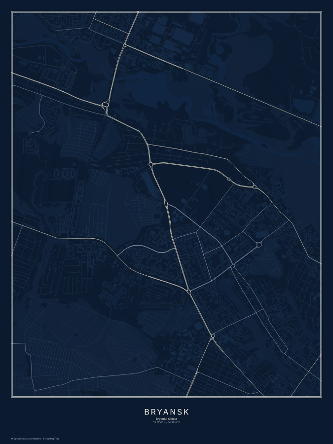 Bryansk map poster, midnight style