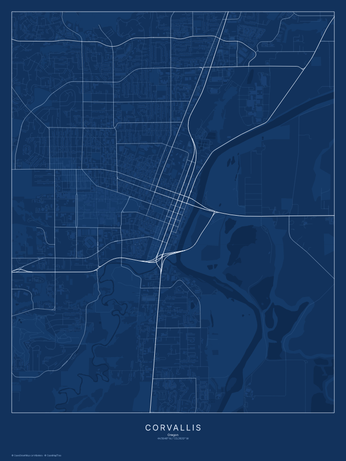 Corvallis map poster, blueprint style