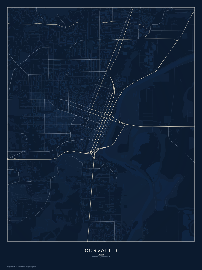 Corvallis map poster, midnight style