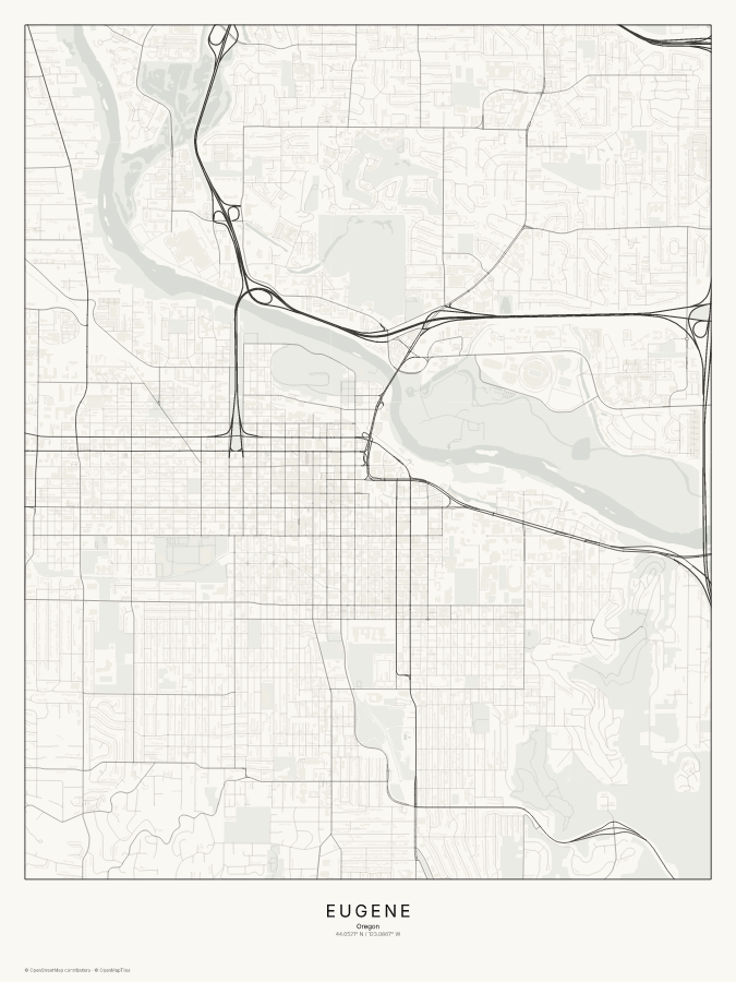 Eugene map poster, classic style