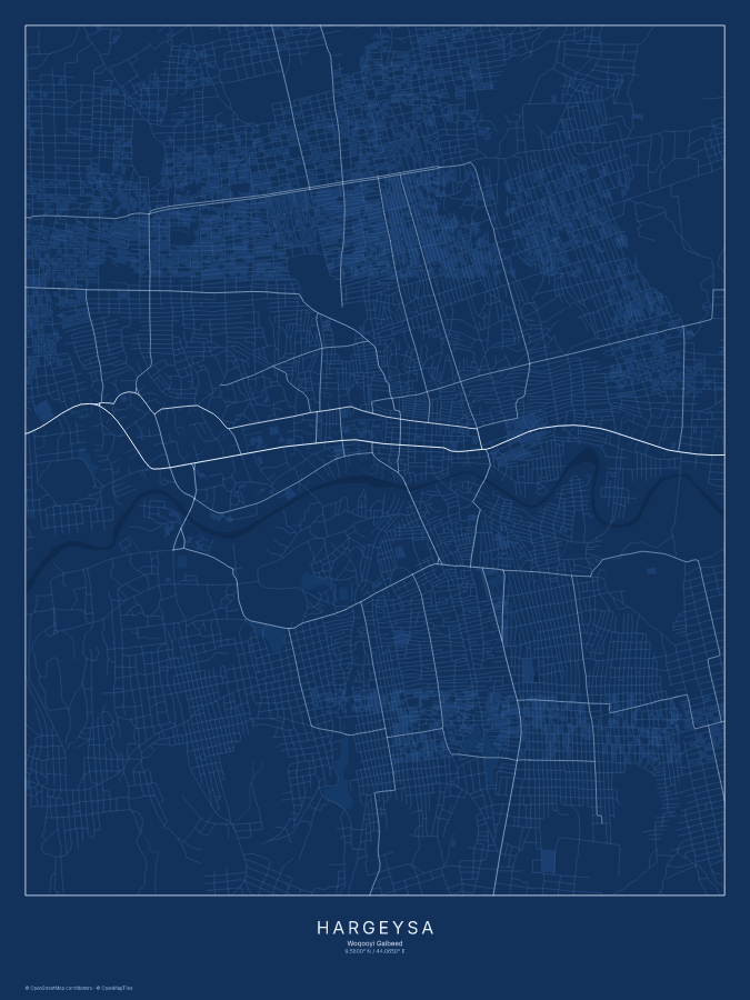 Hargeysa map poster, blueprint style