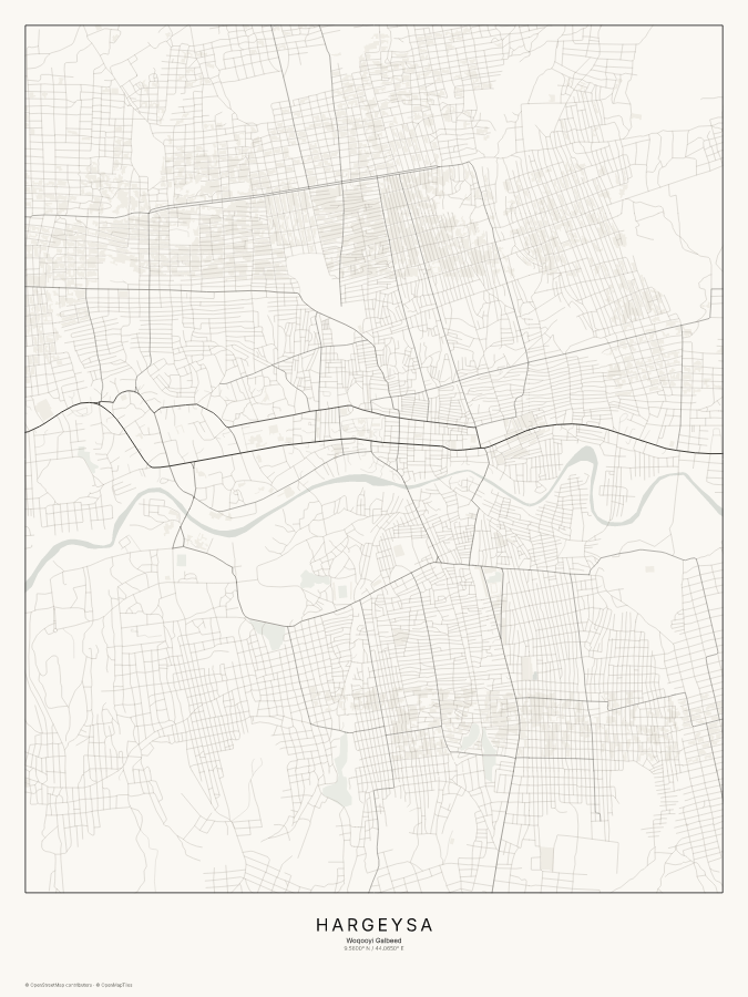 Hargeysa map poster, classic style