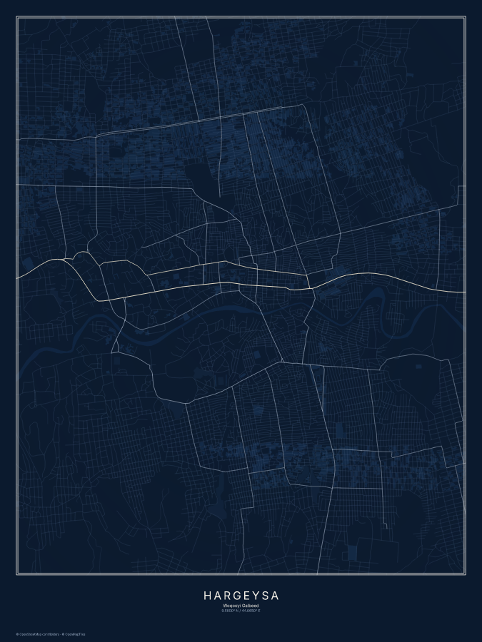 Hargeysa map poster, midnight style