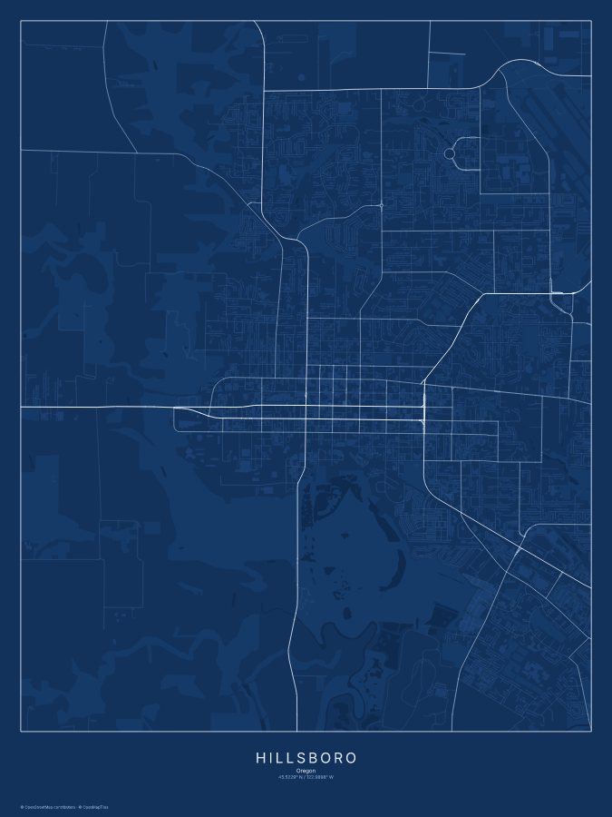 Hillsboro map poster, blueprint style