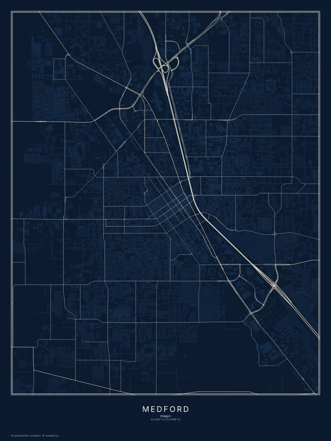 Medford map poster, midnight style