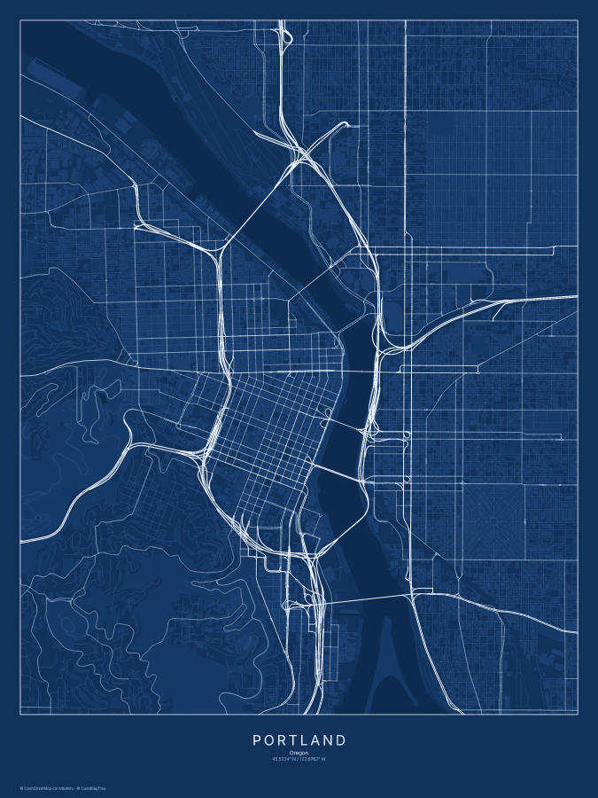Portland map poster, blueprint style