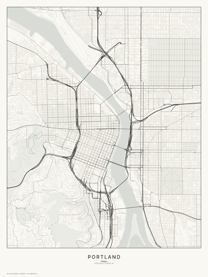 Portland map poster, classic style