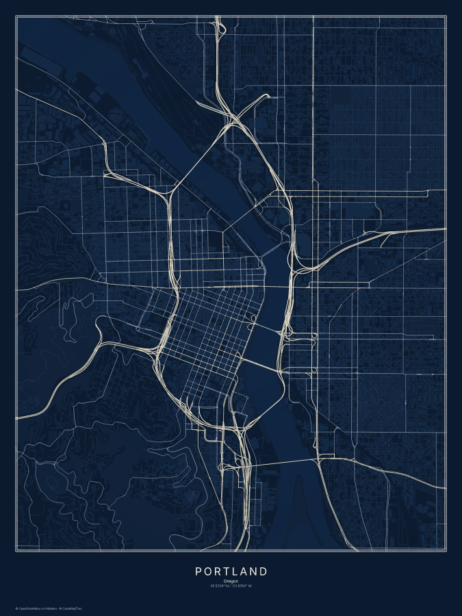 Portland map poster, midnight style
