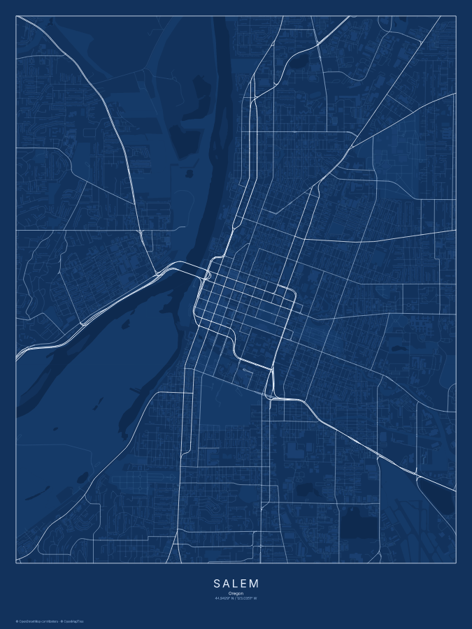 Salem map poster, blueprint style
