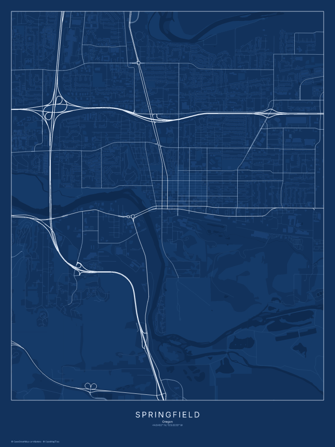 Springfield map poster, blueprint style