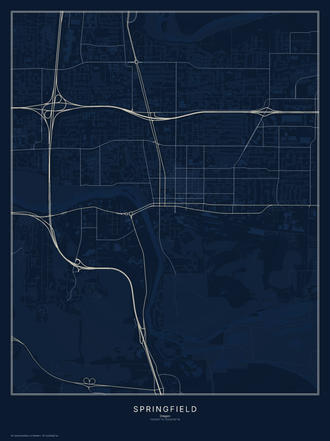 Springfield map poster, midnight style