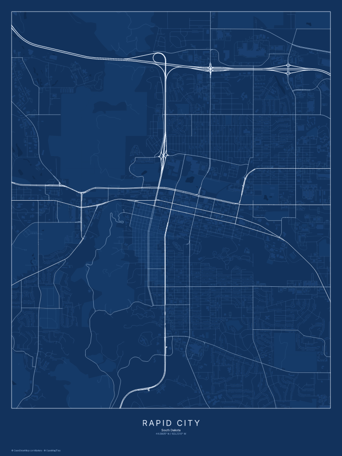 Rapid City map poster, blueprint style