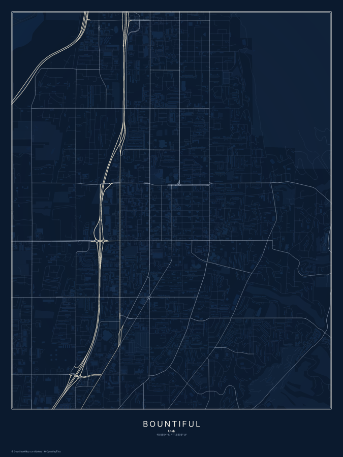 Bountiful map poster, midnight style