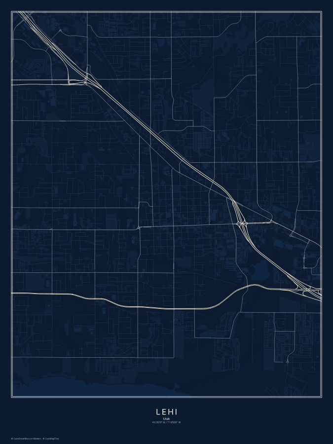 Lehi map poster, midnight style